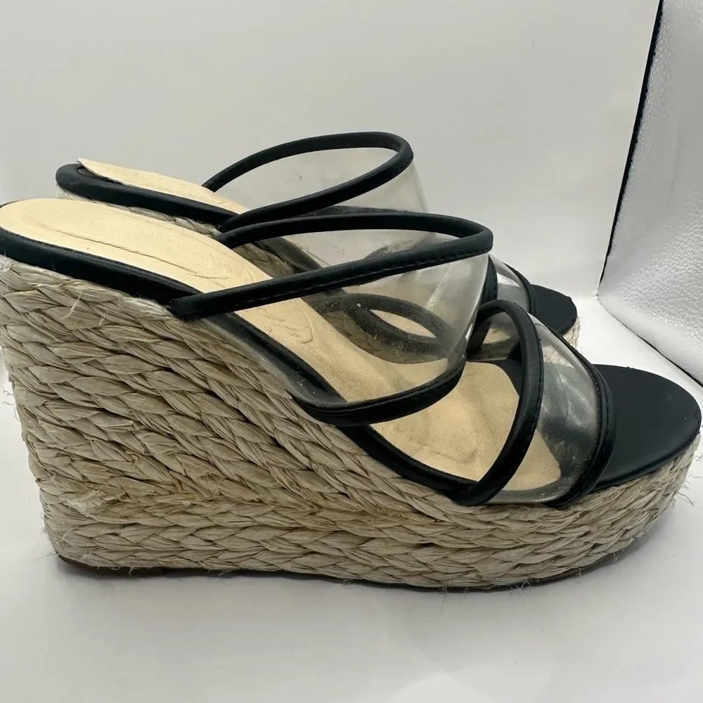Nature Breeze Black Clear Wedge Sandals size 8.5